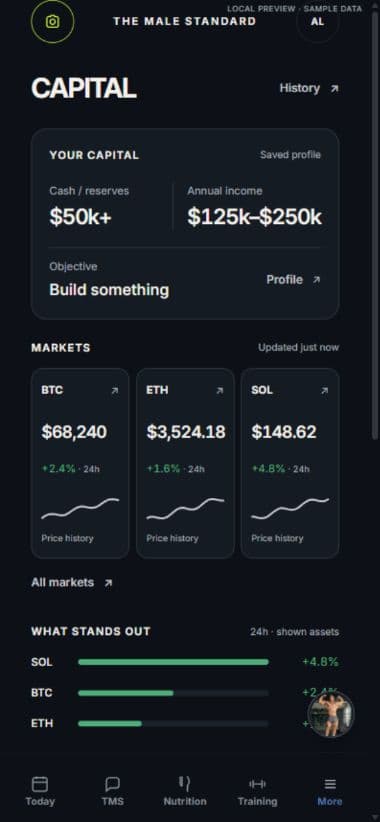 Capital in the approved TMS app, with example data