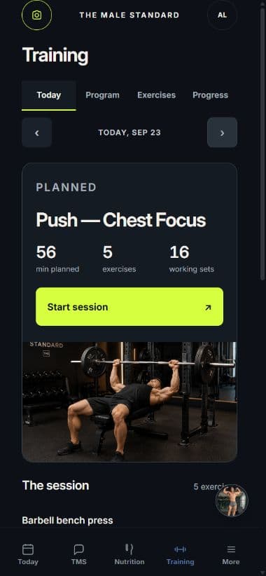 Training in the approved TMS app, with example data